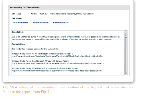 Fig. 10 A subset of the remediation information of the highest risk vulnerabilities  found in the report from Fig. 9