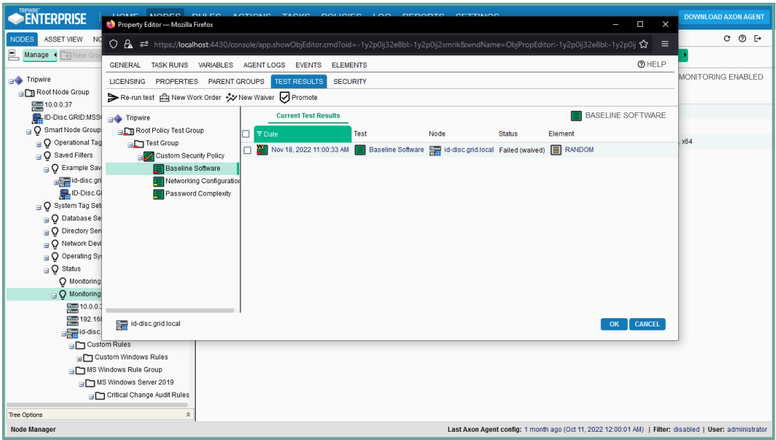 Tripwire Enterprise Difference Viewer displaying additions and changes to the approved baseline.